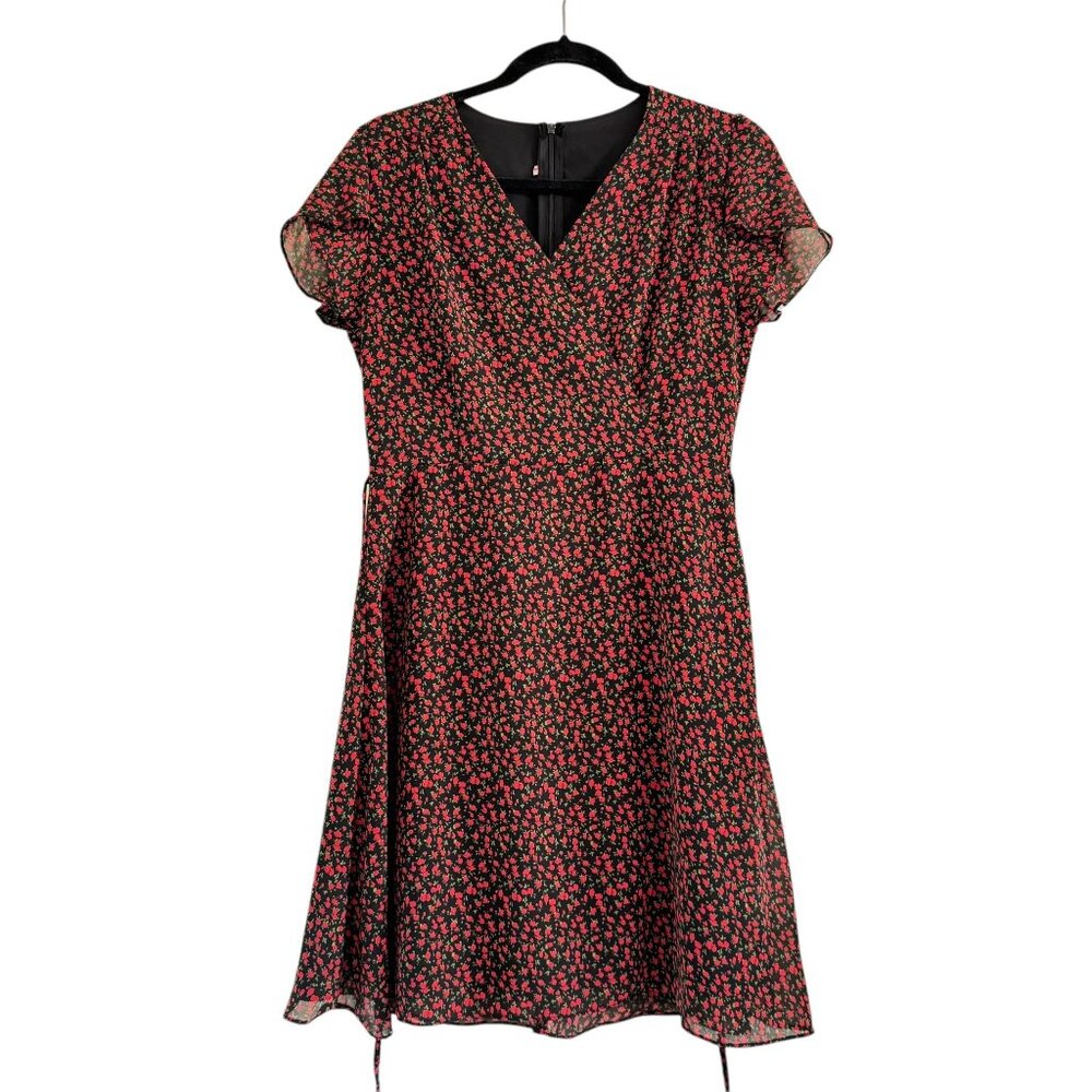 Patterned Dress Women's V-Neck Short Sleeve Knee Length Dress Size L
